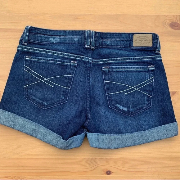 Aeropostale Dark Wash Distressed Jean Shorts - Picture 6 of 10